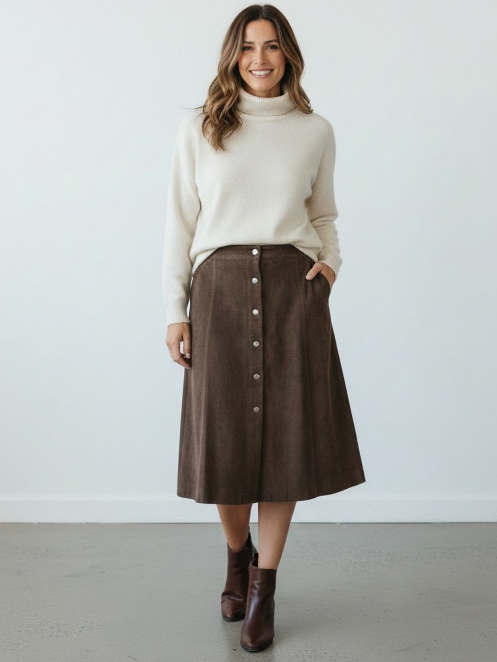 BANANA REPUBLIC | Vintage Y2K Genuine Suede Brown Button-Front A-Line Skirt 8